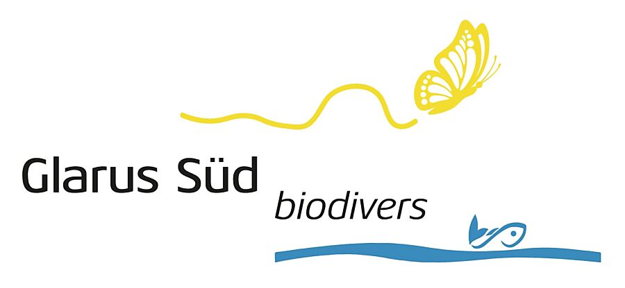 Logo von Glarus Süd biodivers mit Schmetterling und Fisch